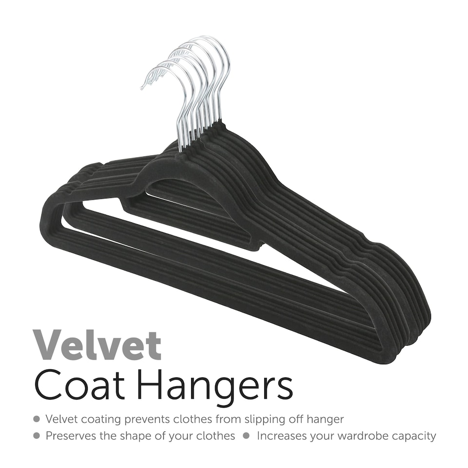 image 1 of KAV Velvet Hangers For Coat, Clothes, Trouser, Dress  Non Slip, Slim, Space Saving Hanger For Home, Black Hanger 20
