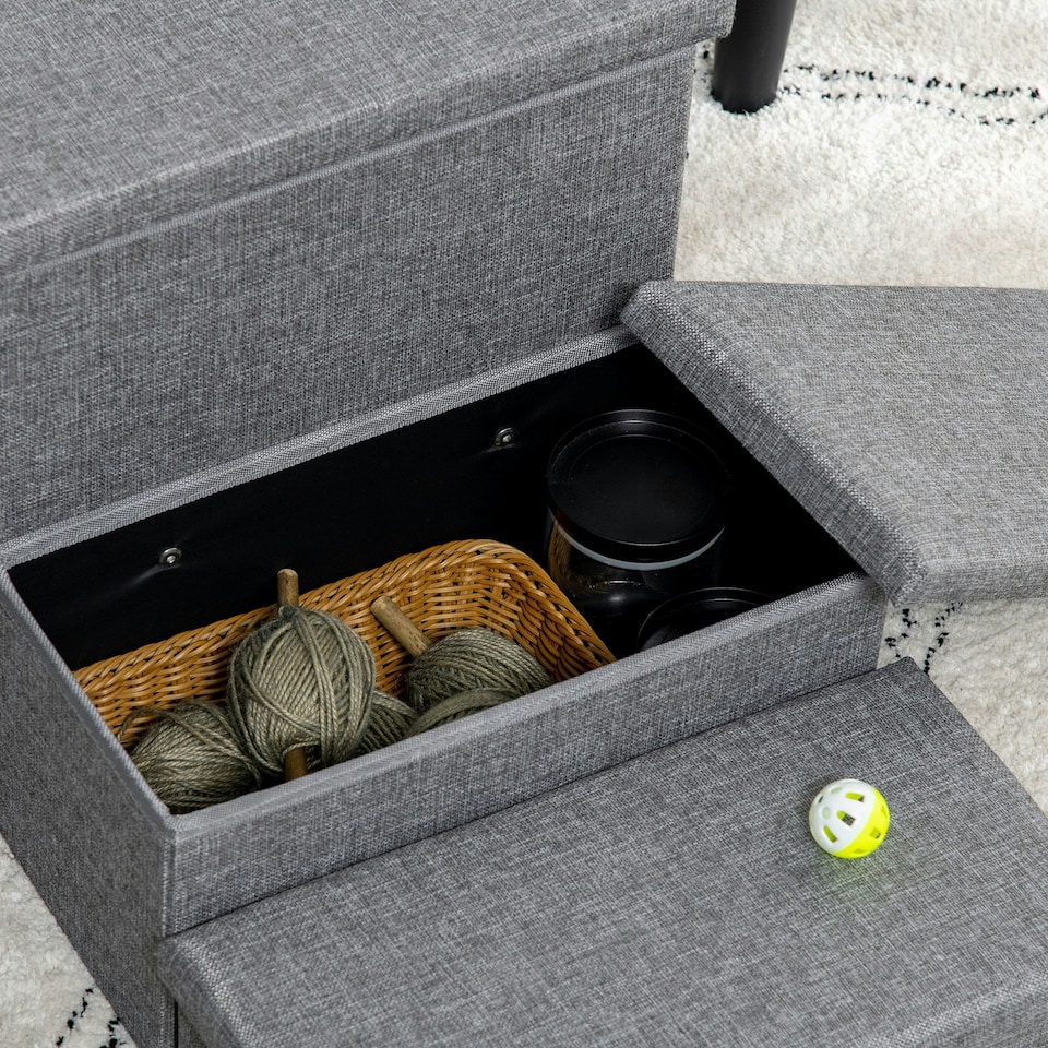image 1 of PawHut 3 Step Dog Steps with Storage Boxes, Cat Stairs for Bed Sofa, Light Grey