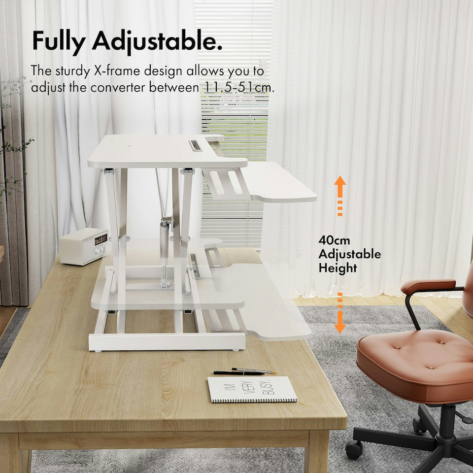 image 1 of VonHaus Height Adjustable White Standing Desk Converter, 80cm Length | White