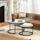 image 2 of HOMCOM 2 Pcs Stacking Coffee Table Set Steel Frame Marble-Effect Top Foot Pads | Grey | 78.5x78.5x46.5