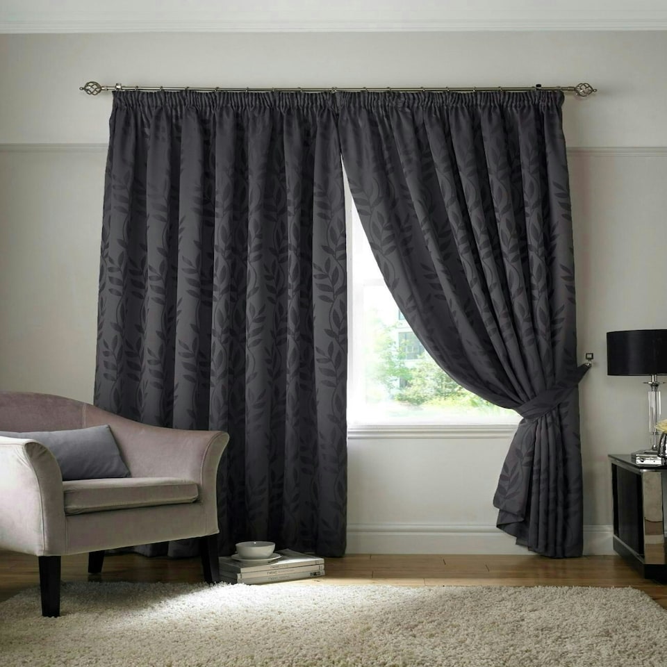 image 1 of Tivoli Fully Lined Pencil Pleat Curtains - Charcoal - 229x229cm