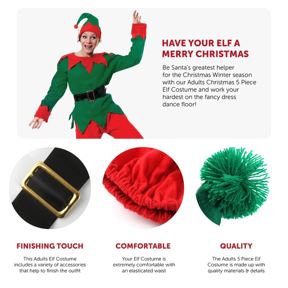 image 1 of 5 Piece Elf Costume | Green | L