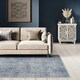 image 2 of Denim Blue Geometric Distressed Washable Living Room Area Rug - 80x150cm Blue