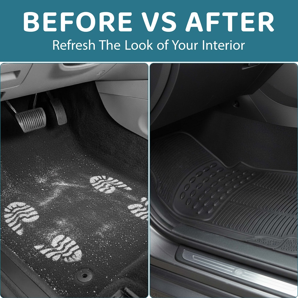 image 1 of 4PCS HEAVY DUTY UNIVERSAL BLACK RUBBER CAR MAT SET NON SLIP VAN MATS