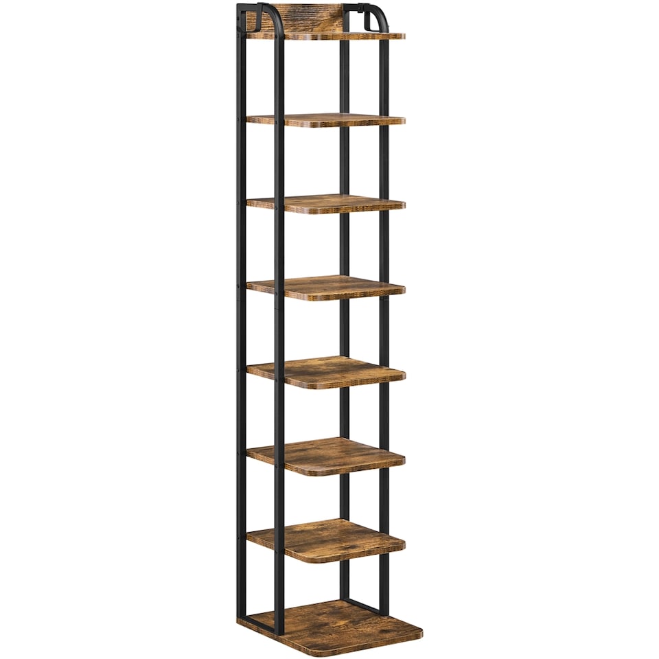 image 1 of Yaheetech 8-Layer Rustic Vintage Shoe Rack for Compact Spaces-Rustic Brown