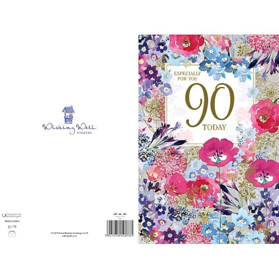 image 1 of 90th Birthday Card for Her with Gold Foiling Poppies