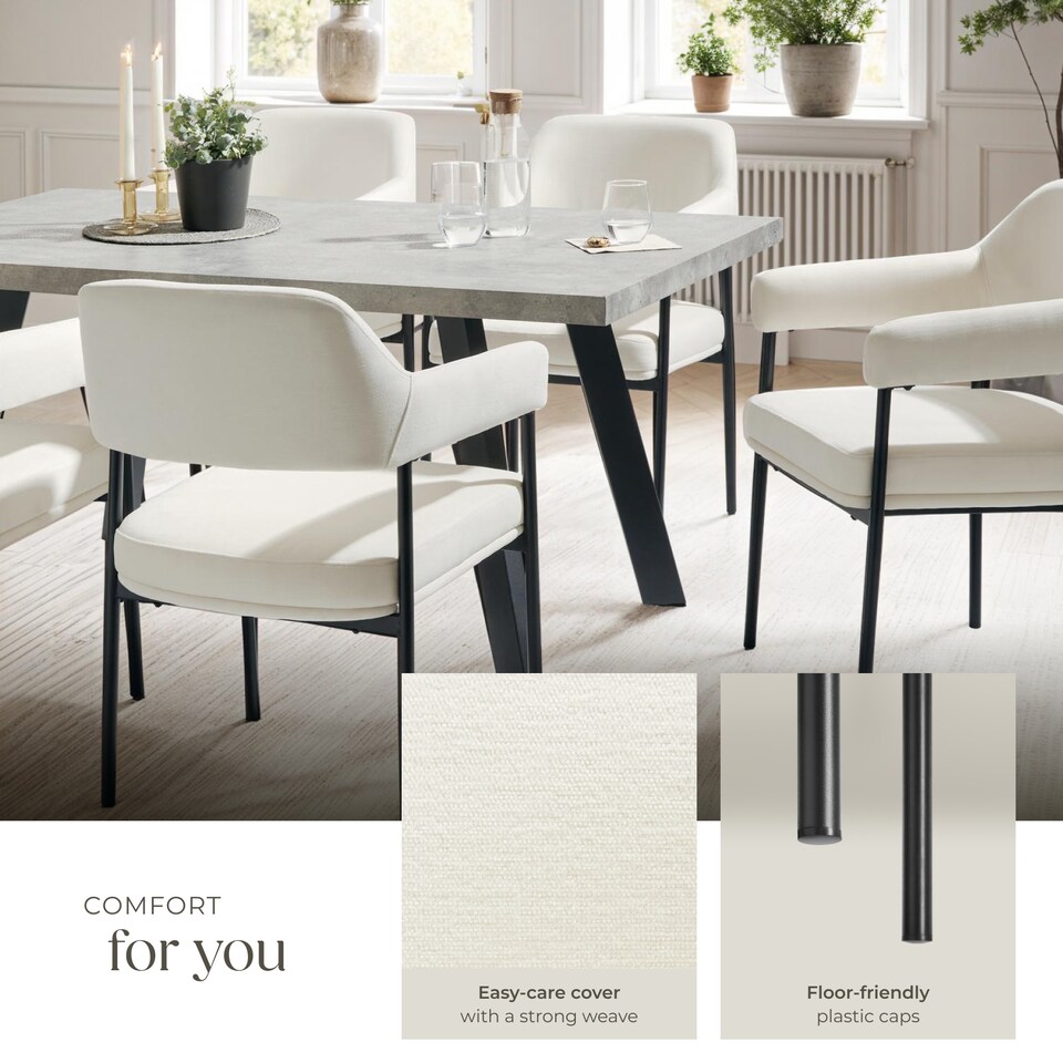 image 1 of Armchair Doe - durable fabric, black powder-coated legs, 120 kg load, 58 x 62 x 85 cm | White | Woven fabric off-white/black | 2