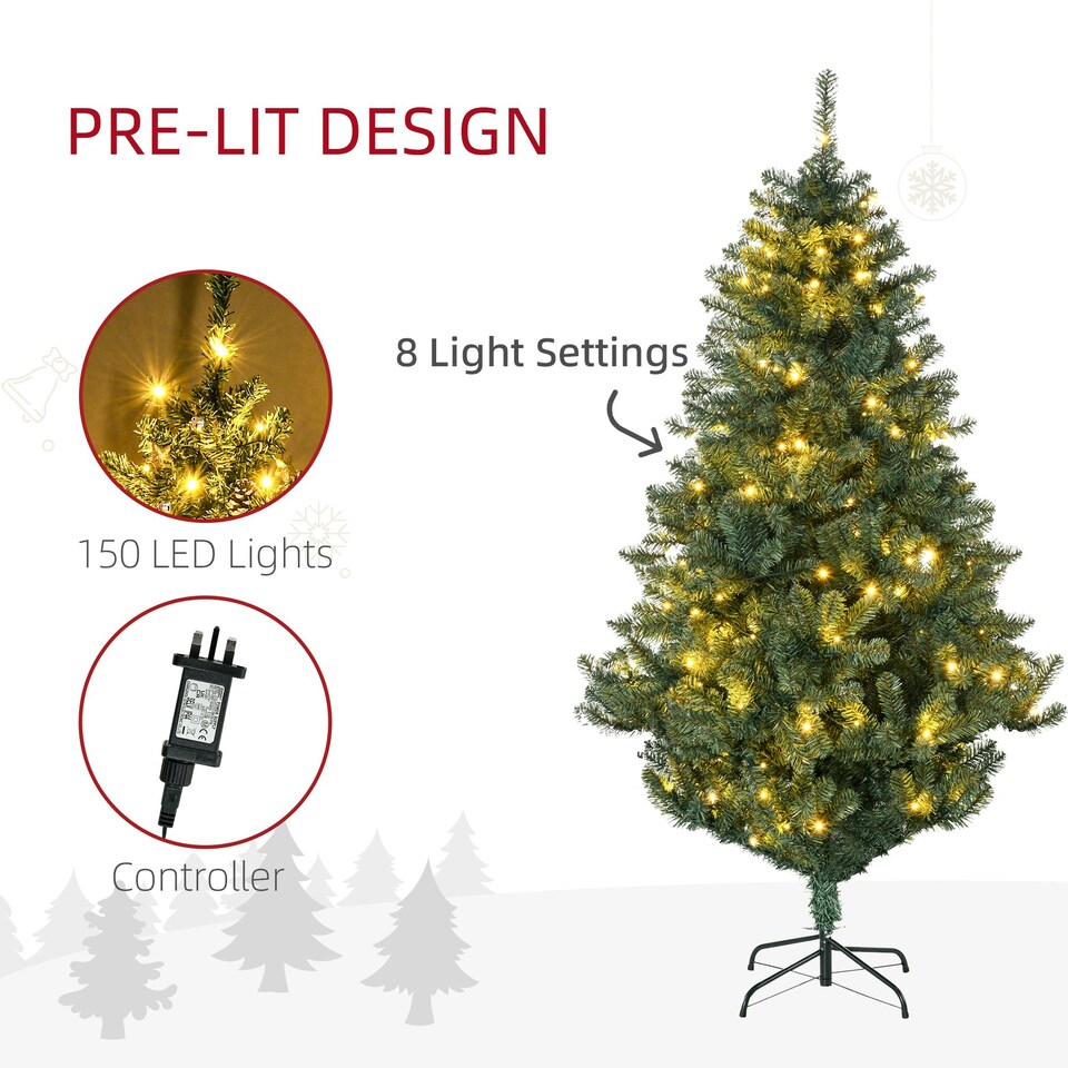 image 1 of HOMCOM 6ft Artificial Christmas Tree with LED Lights, Decoration, Auto Open