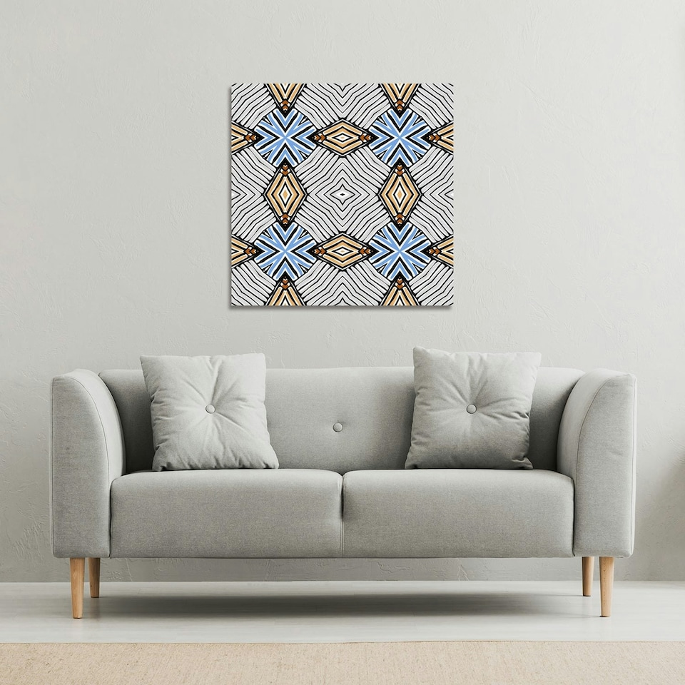 image 1 of Abstract geometric roughly hatched shapes colored with hand drawn brush stokes (Canvas Print) 127 x 127 x 4cm