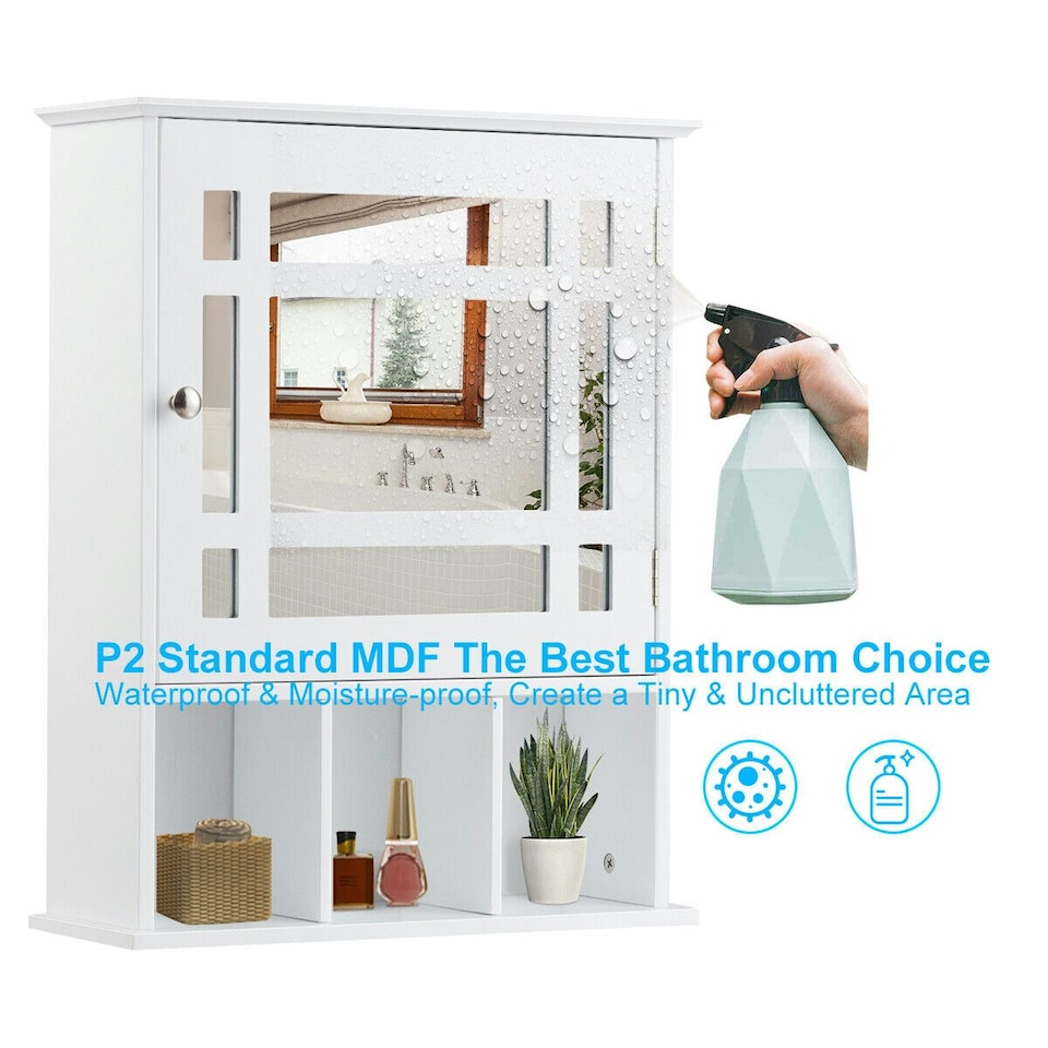 image 1 of COSTWAY Bathroom Wall Storage Cabinet Medicine Organizer White White