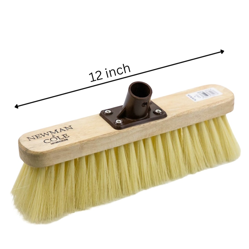 image 1 of Sweeping Brush Indoor Kitchen Broom with Soft Crimped Synthetic Bristles and Wooden Handle