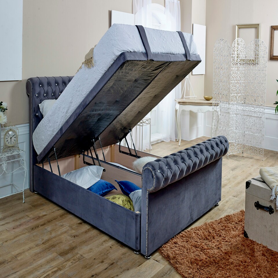 image 1 of Santino Divan Ottoman with matching Footboard Plush King Bed Frame - Steel