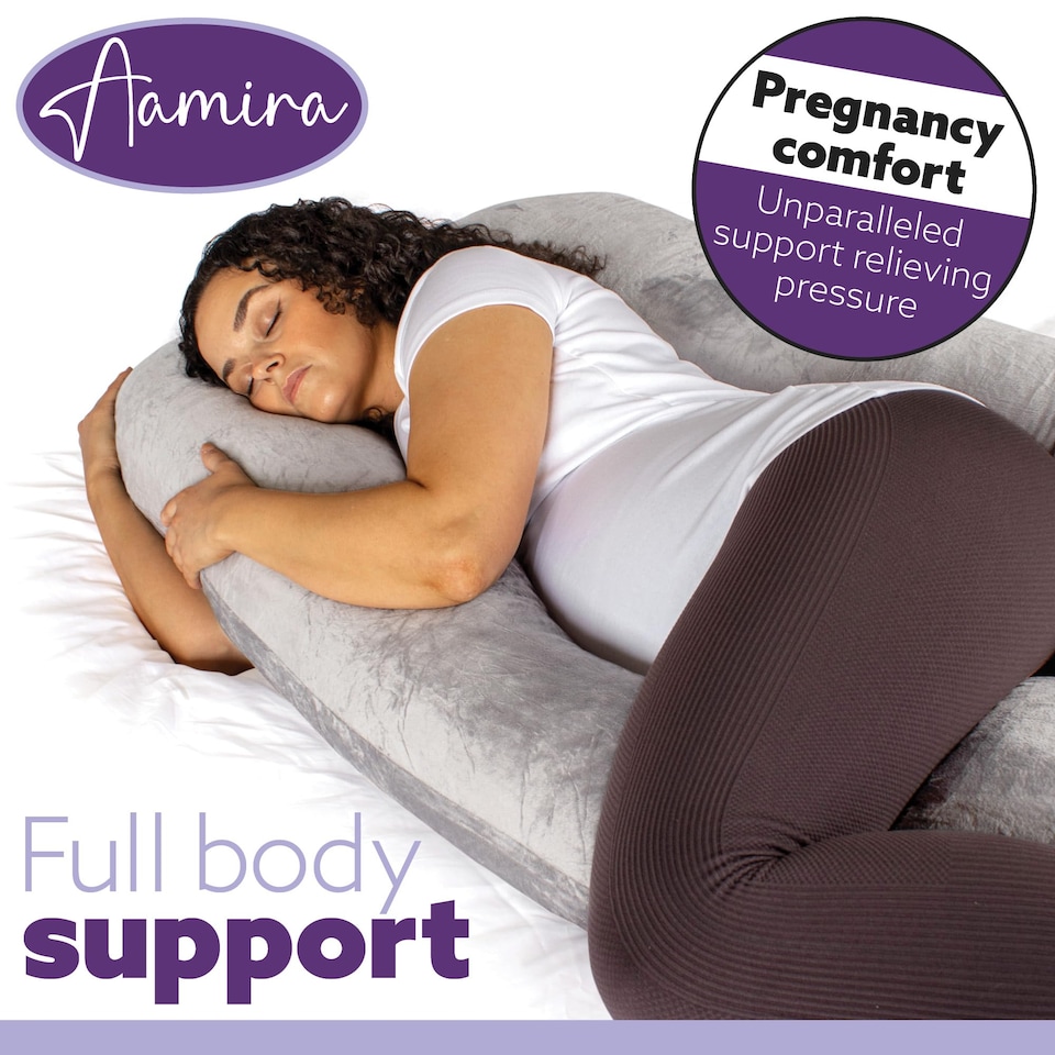 image 1 of Aamira Light Grey Pregnancy Maternity Pillow, 130x75x20cm U Shape Memory Foam | Grey | Grey | Standard | 1