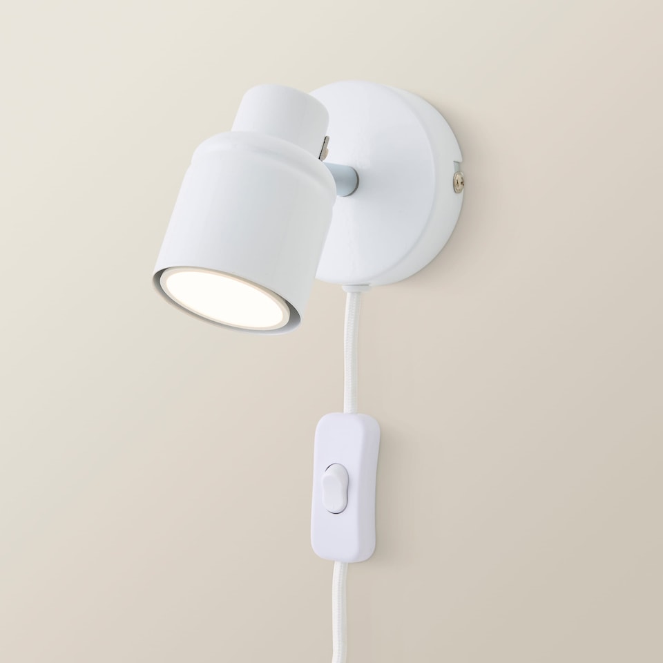 image 1 of ValueLights Benton White IP44 Wall Light With Cable Plug | White