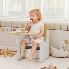 AIYAPLAY Kids Table and Chair Set, Toddler Desk Chair with Storage Bins | White