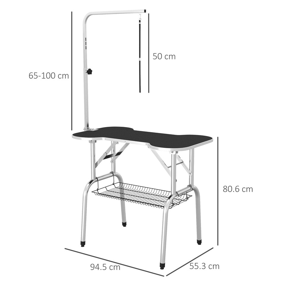 image 1 of PawHut Pet Foldable Grooming Table w/ Adjustable Arm Non-Slip Tabletop Leash