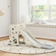 image 2 of AIYAPLAY Foldable Kids Slide with Climber, Basketball Hoop, Cream White