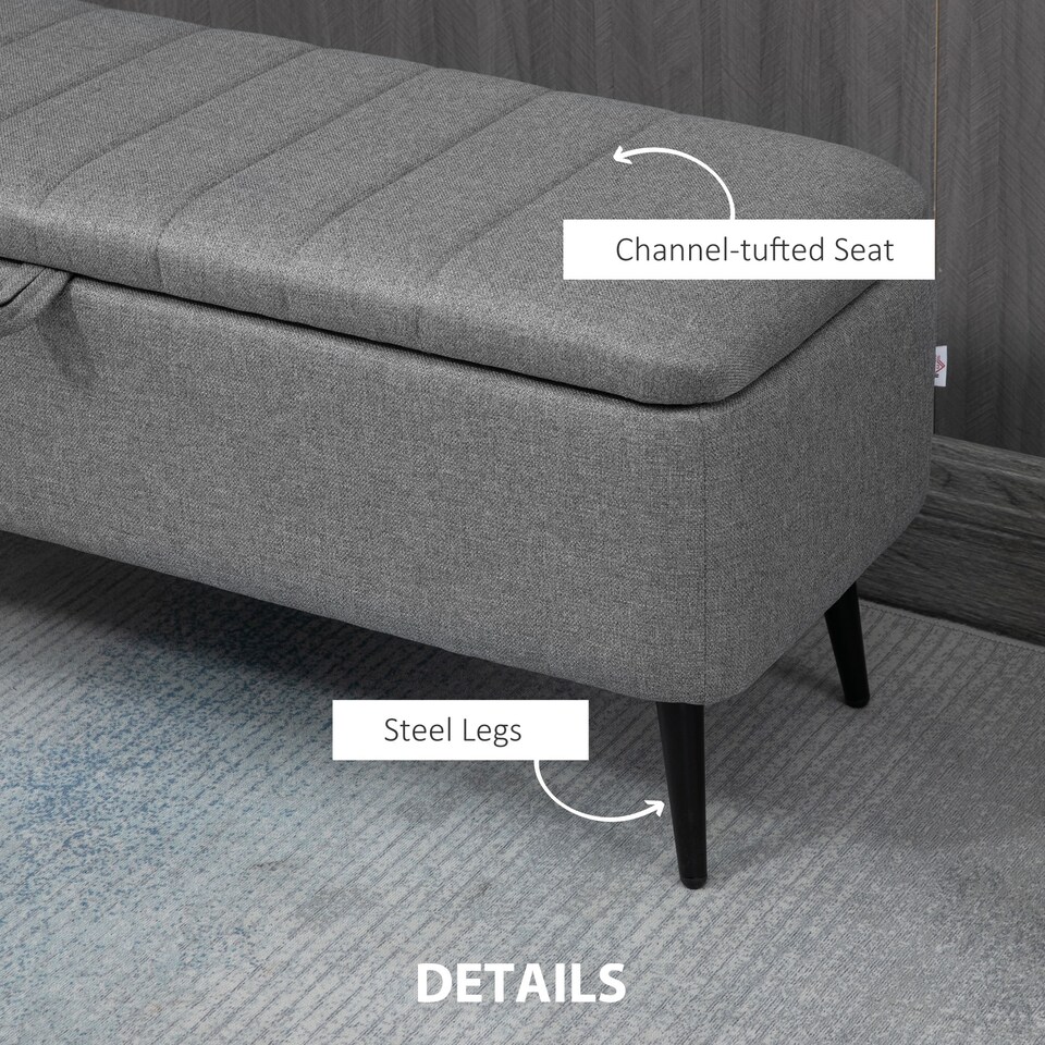 image 1 of HOMCOM Storage Ottoman with Flip Top, Rectangular Upholstered Bench, Linen Look Fabric Footstool with Steel Legs for Living Room, Bedroom, Grey