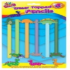 Pack of 6 Eraser Topped Pencils - Dinosaurs Party Bag Favour Dino Design