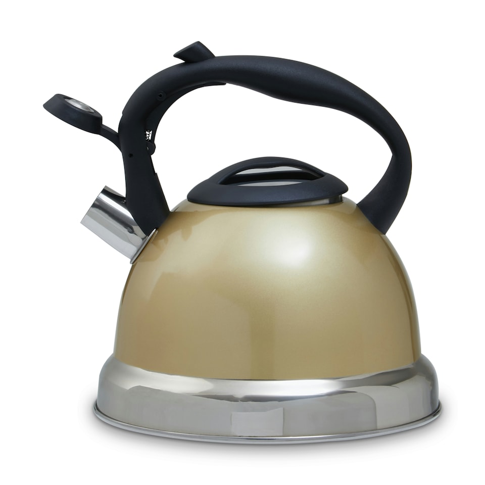 image 1 of Interiors by Premier 3000ml Light Gold Whistling Kettle, Durable Stainless Steel Stovetop Kettle With Whistle & Cool Touch