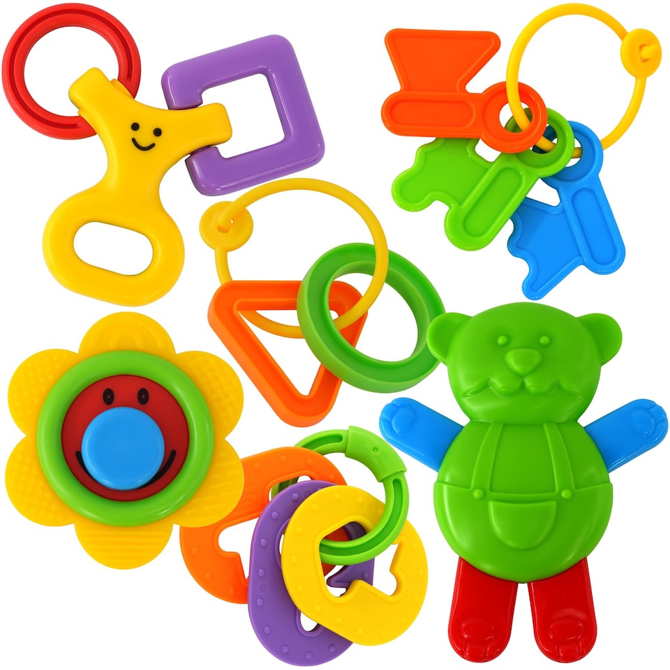 image 1 of The Magic Toy Shop Baby Rattles and Teethers 6 Piece Newborn Sensory Toys