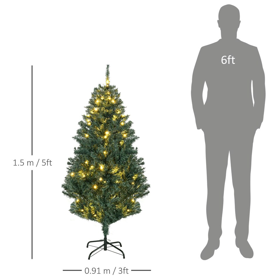 image 1 of HOMCOM 5ft Artificial Christmas Tree with LED Lights, Decoration, Auto Open