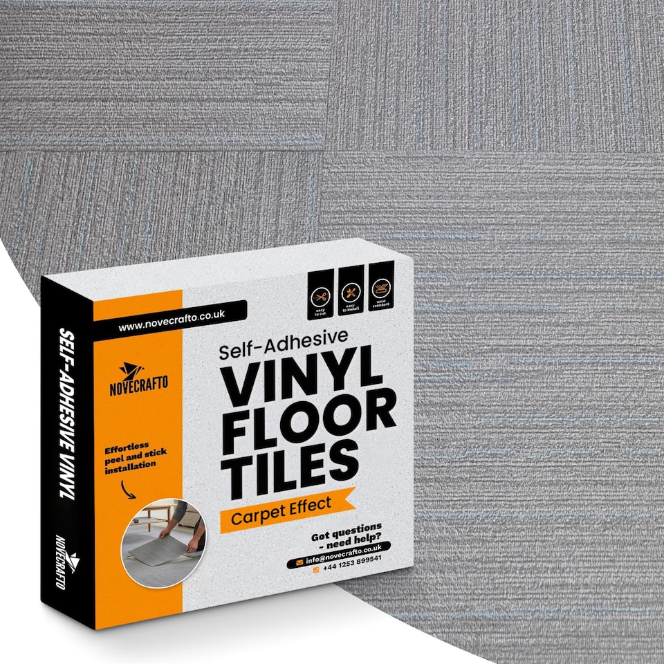 image 1 of NOVECRAFTO Self Adhesive Vinyl Floor Tiles 45x45cm Carpet Effect Peel and Stick