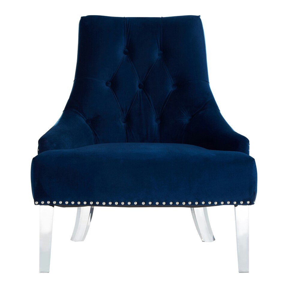 image 1 of Interiors by Premier Button Tufted Blue Velvet Accent Chair, Contemporary Chair With Acrylic Legs, Blue Chair For Living Room Blue