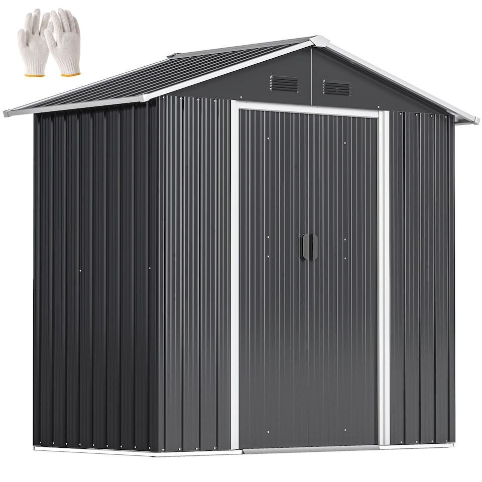 image 1 of Outsunny 6.5 x 3.5ft Metal Garden Shed, Outdoor Storage Shed for Tool Organization with Double Sliding Doors and 4 Vents for Garden, Patio, Dark Grey