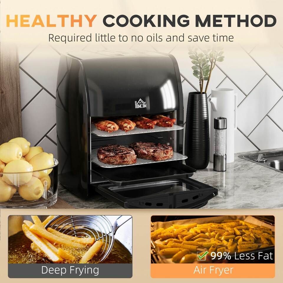 image 1 of HOMCOM 12L Air Fryer Oven with 8 Preset Modes Rapid Air Circulation 1800W Black