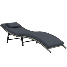 Outsunny Folding Rattan Sun Lounger Outdoor Chair with Cushion, Grey