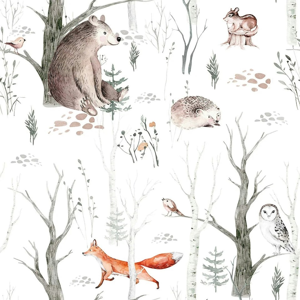 Sample of Forest Friends Wallpaper in Earthy Tones Multi