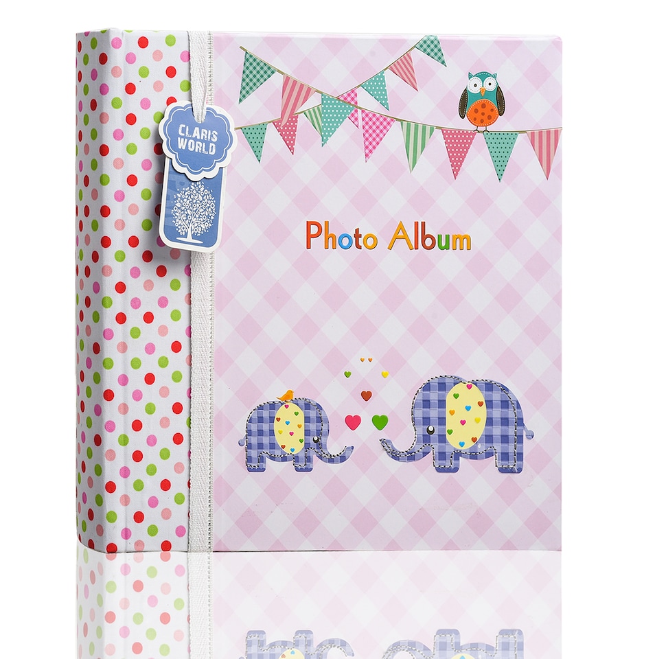 image 1 of ARPAN Slip In Memo Baby Photo Album – Holds 200 Photos 4x6" (10x15cm) – Elephant Design with Index Pages & CD/DVD Pocket