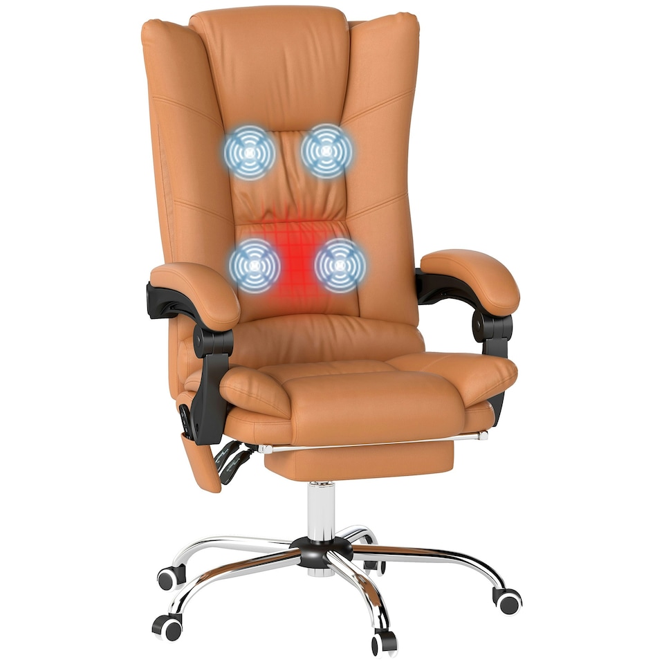 image 1 of Vinsetto PU Leather Vibration Massage Office Chair with Heat, Light Brown