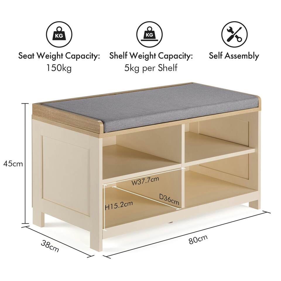 image 1 of VonHaus Hallway Shoe Storage Bench with Seat Cream