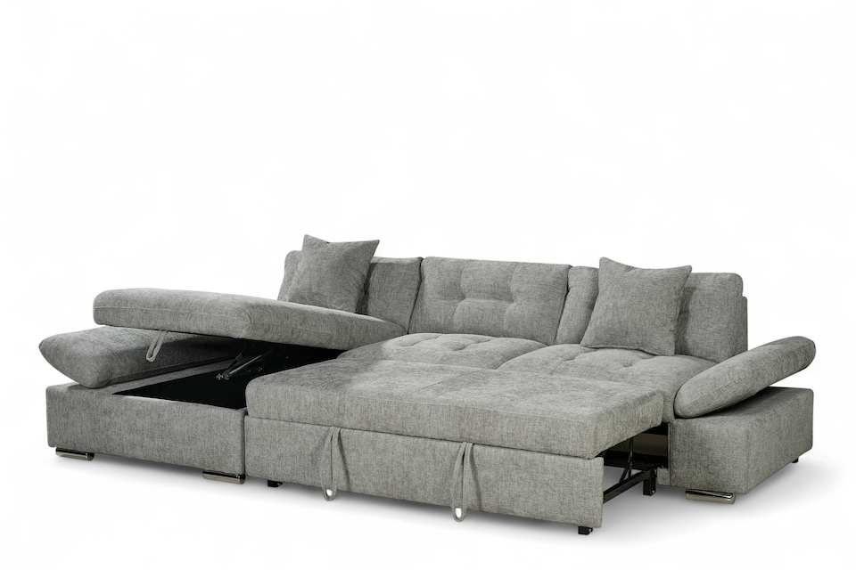 image 1 of Grey Chenille Fabric 1C2 Corner Sofabed with Storage HARRY