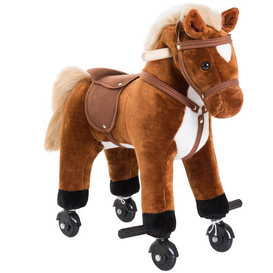image 1 of HOMCOM Rocking Horse Kids Ride on Walking Horse Animal Pony Wheeled Riding Plush Toy withSound for 2 Years and Up (Brown)