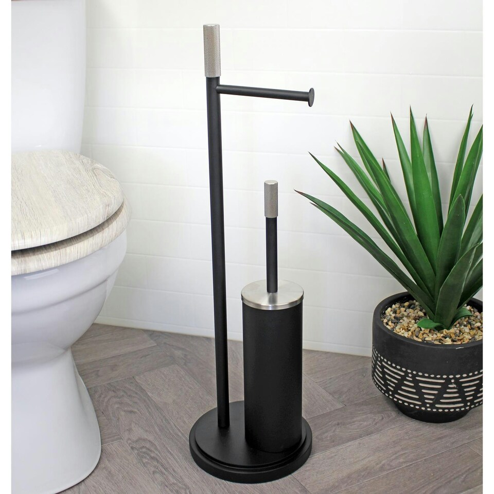 image 1 of Showerdrape Chester Black Toilet Roll Holder & Toilet Brush Combination