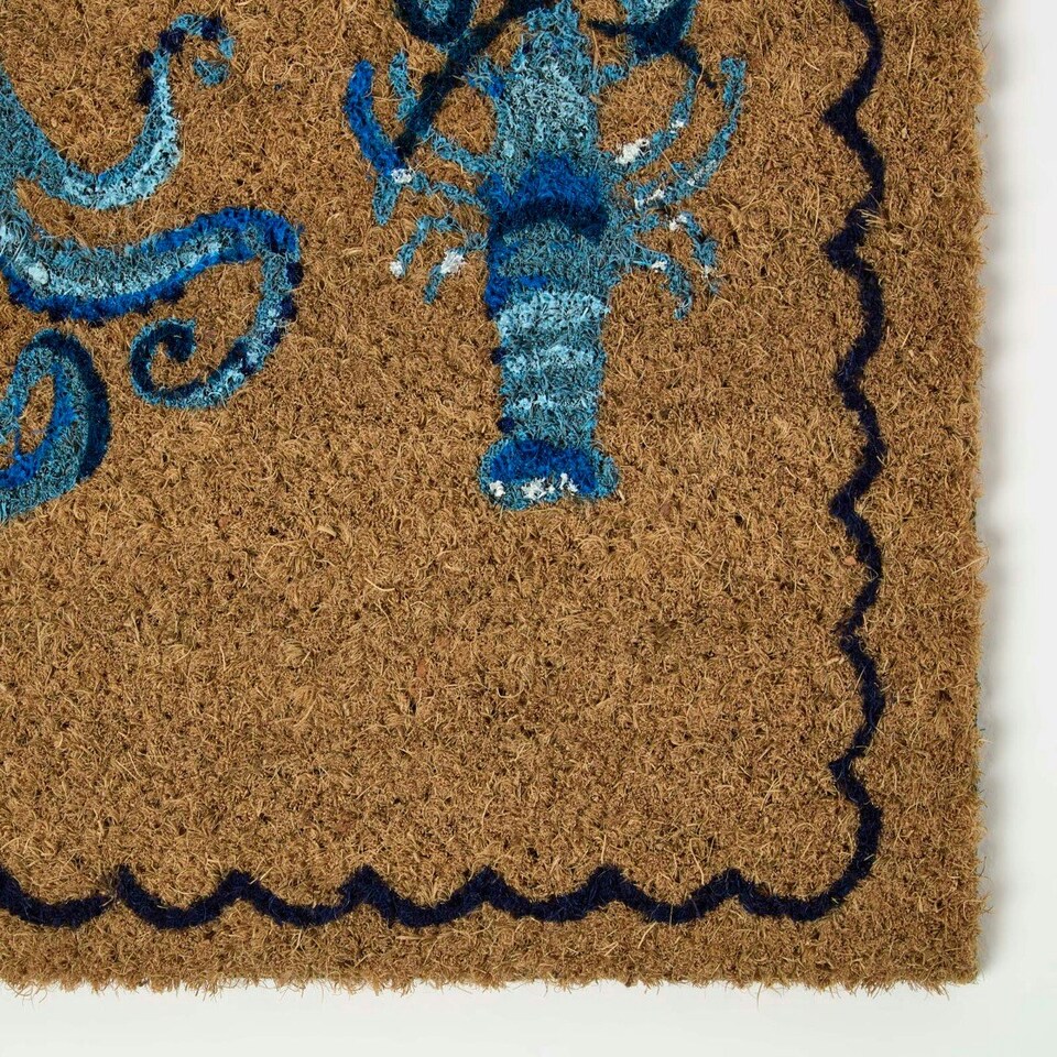 image 1 of Homescapes Blue Sea Animal Non-Slip Coir Doormat