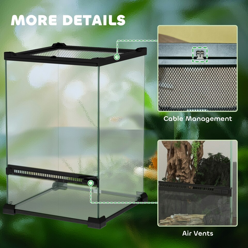 image 1 of PawHut Glass Reptile Terrarium, 12L Vivarium for Lizards, Frogs, Snakes, Turtles