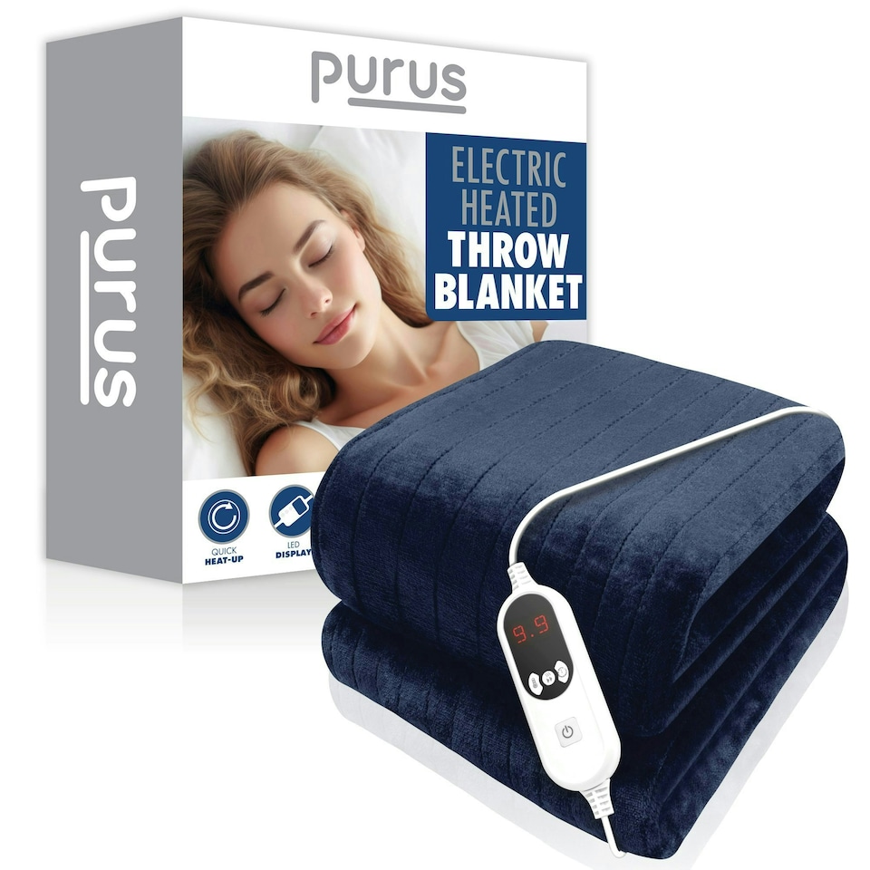 image 1 of Purus Electric Heated Fleece Blanket Throw 160x120cm - Blue Blue