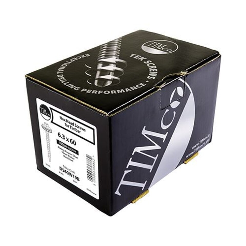 image 1 of Timco - Metal Construction Thin Sheet Metal to Timber Screws - Hex - EPDM Washer - Slash Point - Exterior - Silver Organic (Size 6.3 x 150 - 100 Pieces)