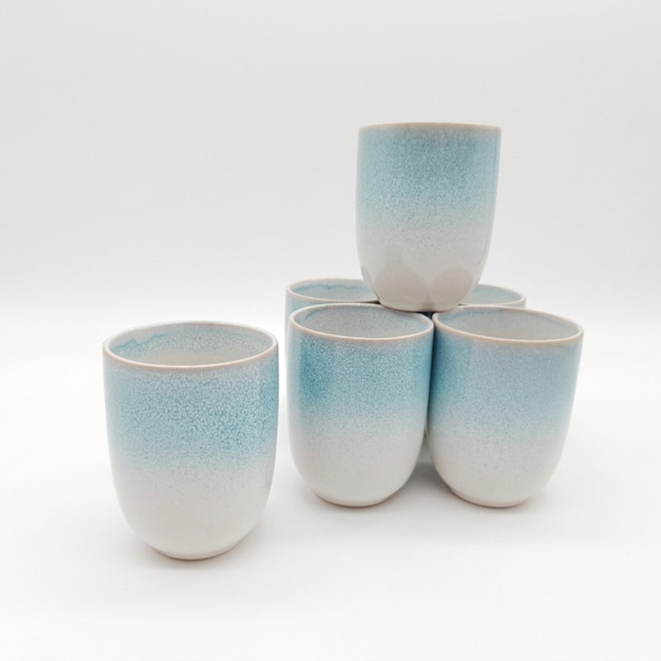 image 1 of Reactive Blue Glaze Dinner Set Plates Bowls Cups 24pc Set