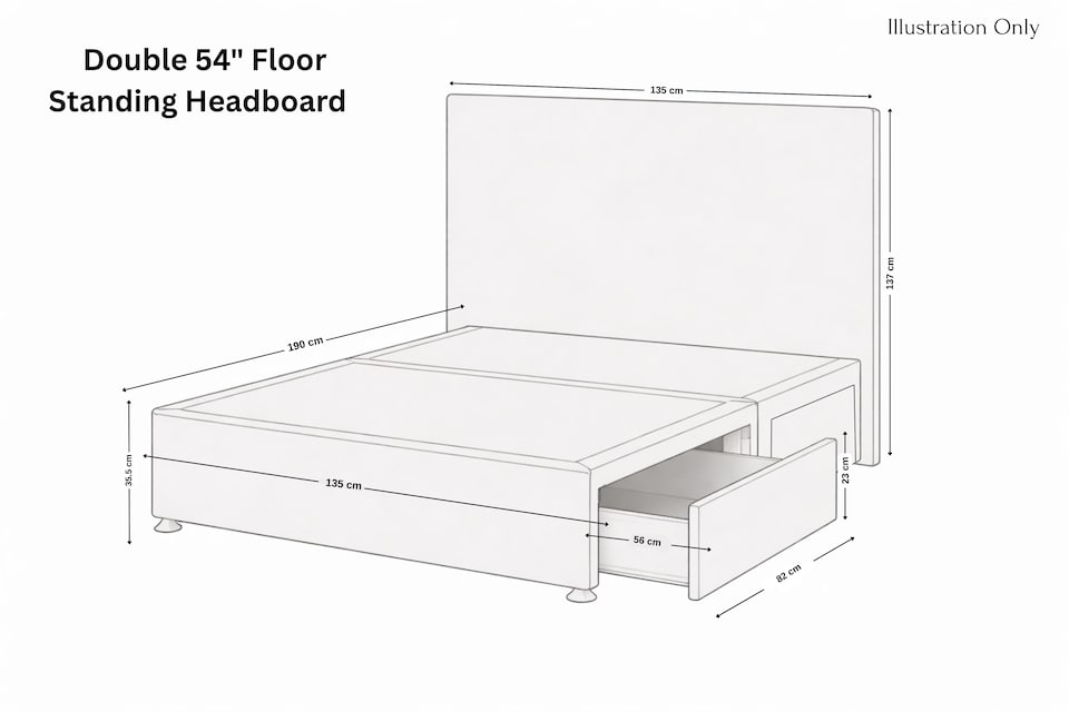 image 1 of Sloomy Alabama Black Naples Divan Bed Base 2 Drawers Foot-End With 54 Inch Floor Standing Headboard | Black | Black | Double | 1