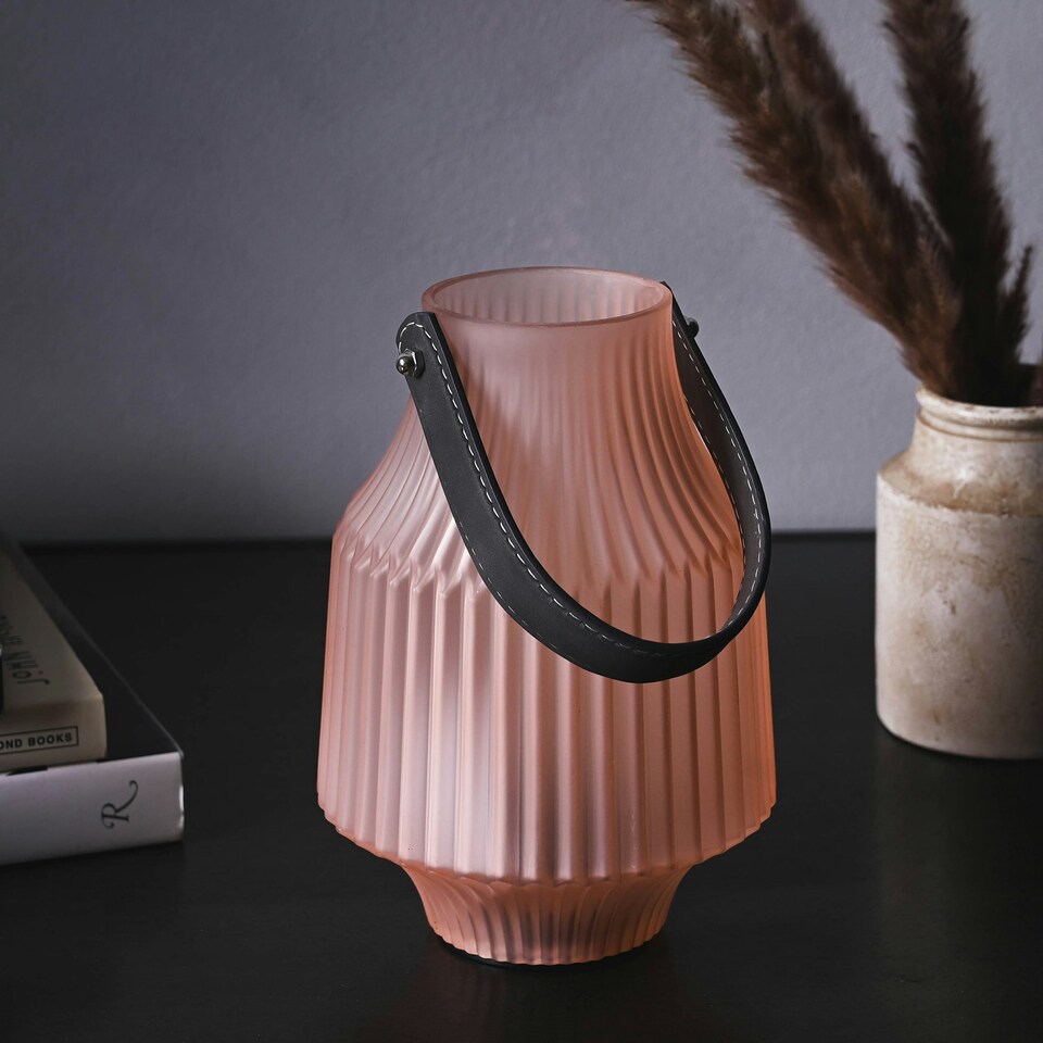 image 1 of Hestia Battery Operated Portable Lantern Frosted Pink