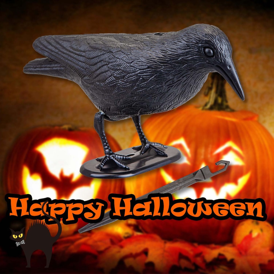 image 1 of vfm-estore Halloween Black Crow Decoration with Ground Spike - 19.4 x 13 cm