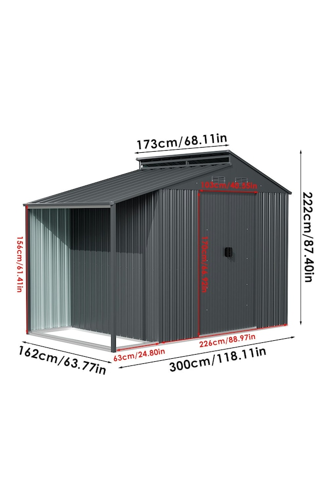 image 1 of Living and Home Galvanized Steel Storage Shed with skillion and lean-to roof