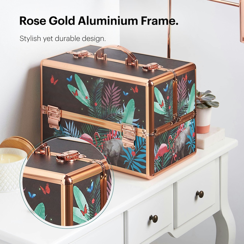 image 1 of BTFY Jungle Print Make Up Case Cosmetic Organiser with Lock | Multi