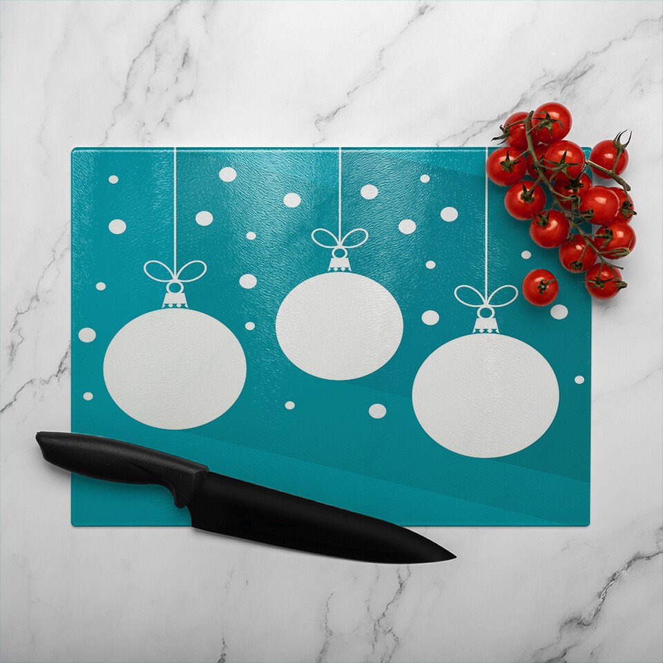 image 1 of Green Christmas Baubles Dining Glass Chopping Board | Multi