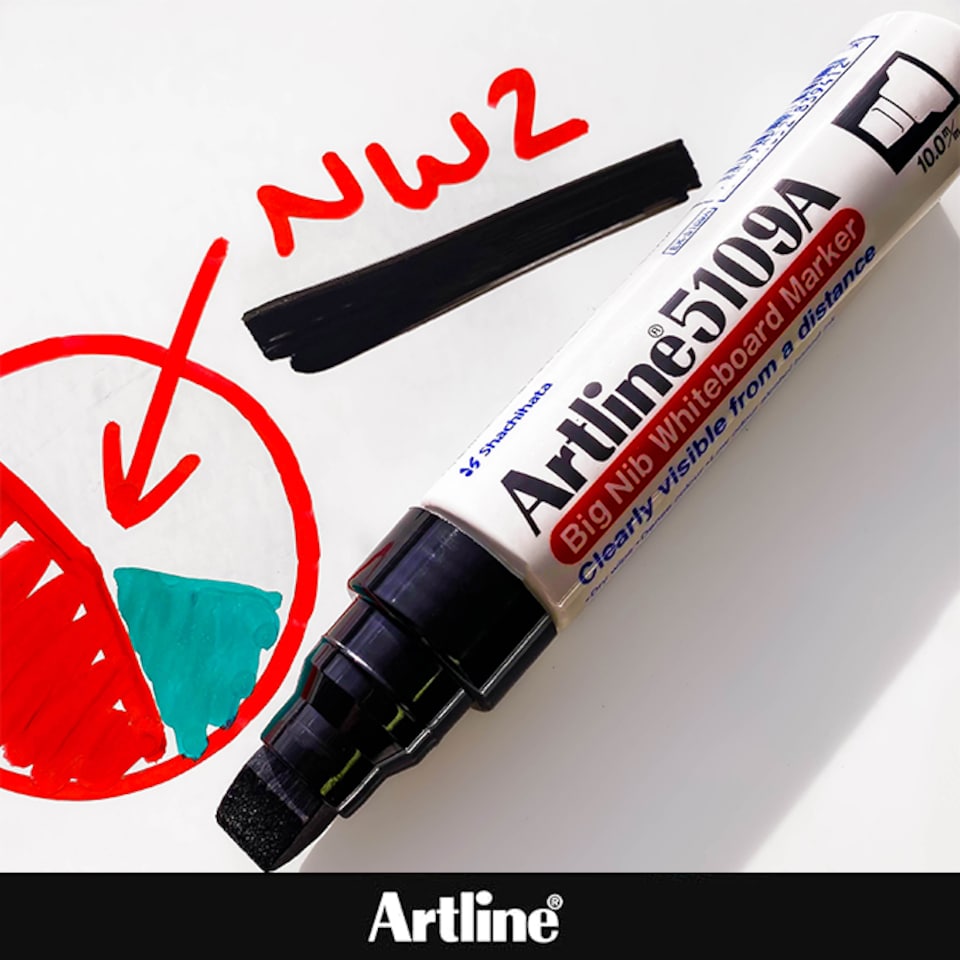 image 1 of Artline Big Nib Whiteboard Pens Chisel Nib Assorted 4 Pack